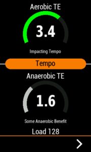 Garmin Head Unit Post-Ride Aerobic and Anaerobic Training Effect Summary