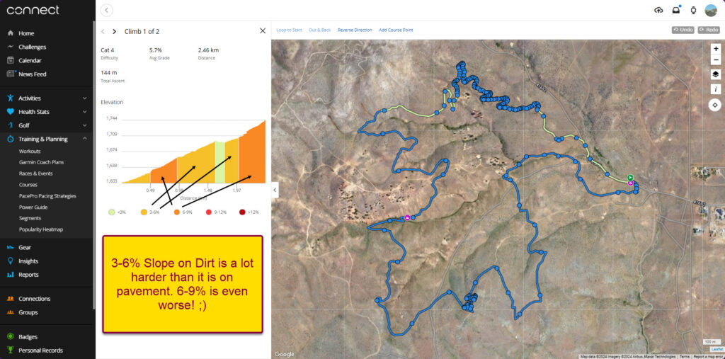 Garmin Connect Course Builder Climb Detail