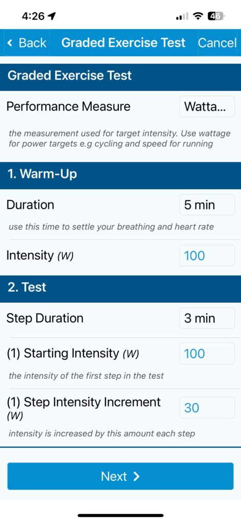 Vo2Master Graded Exercise Test App Protocol