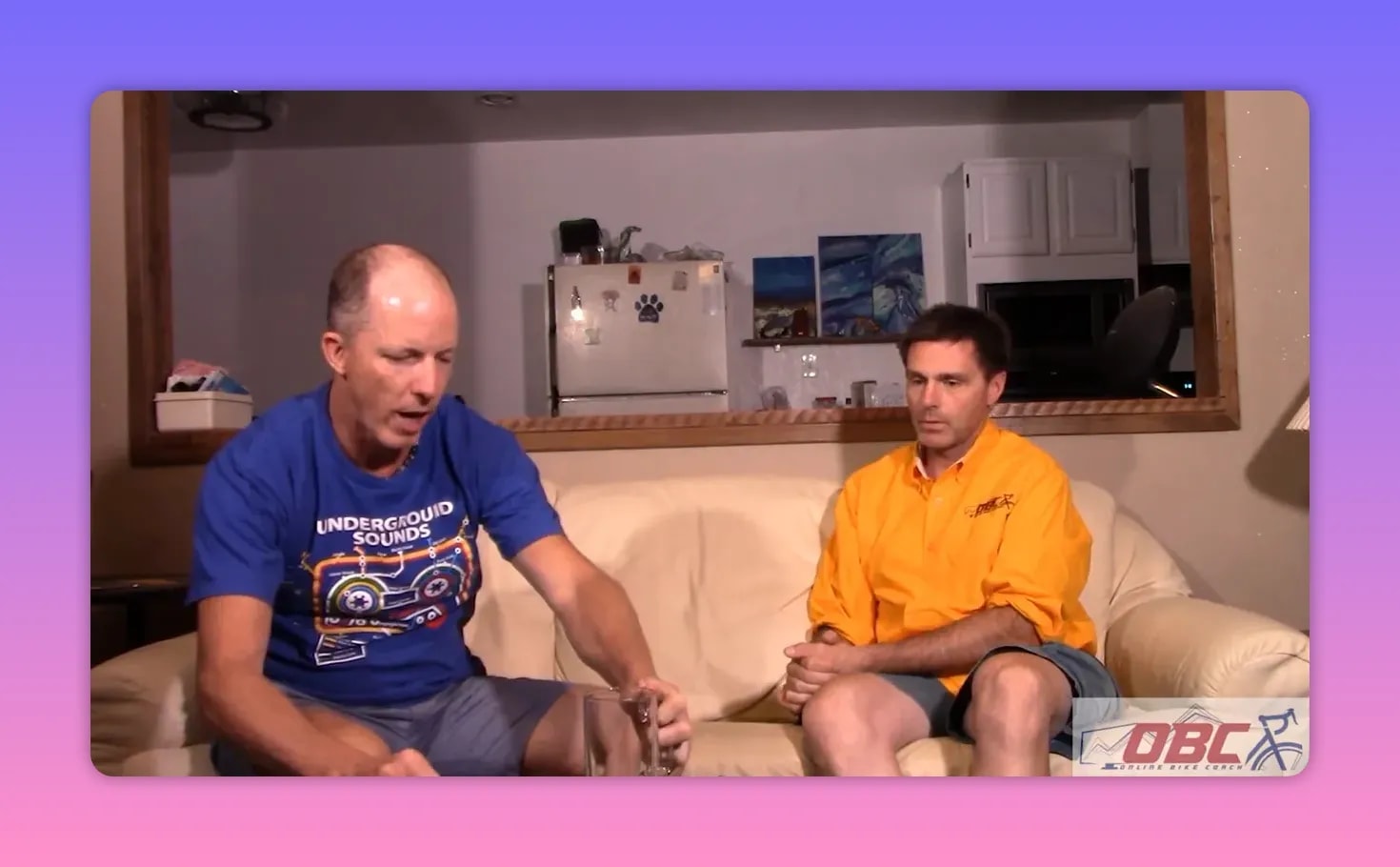 Clear screenshot of two hosts discussing critical power (CP) and W prime (W′) on a couch.