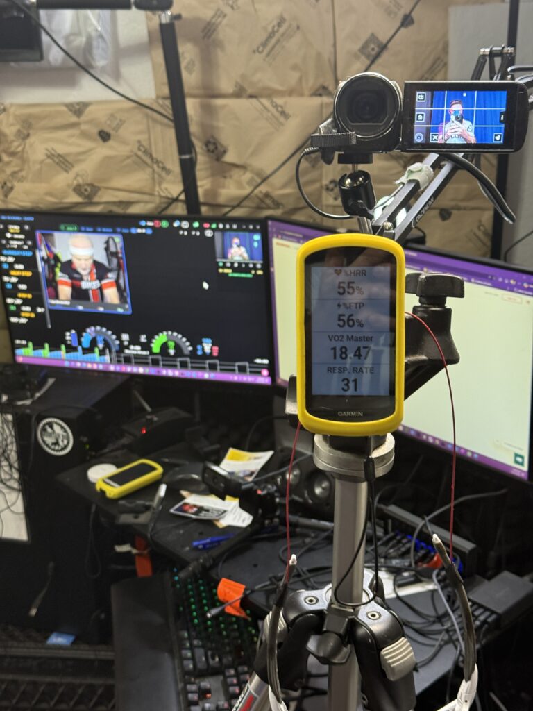 VO2max state vs zone: This is an image of a Garmin 1040, mounted to a tripod, with VQ Velocity operating in the background.