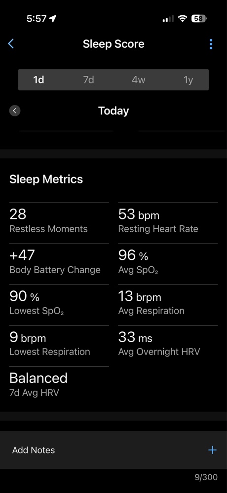 A Garmin Sleep Score dashboard showing how restlessness affects Garmin Body Battery recovery.