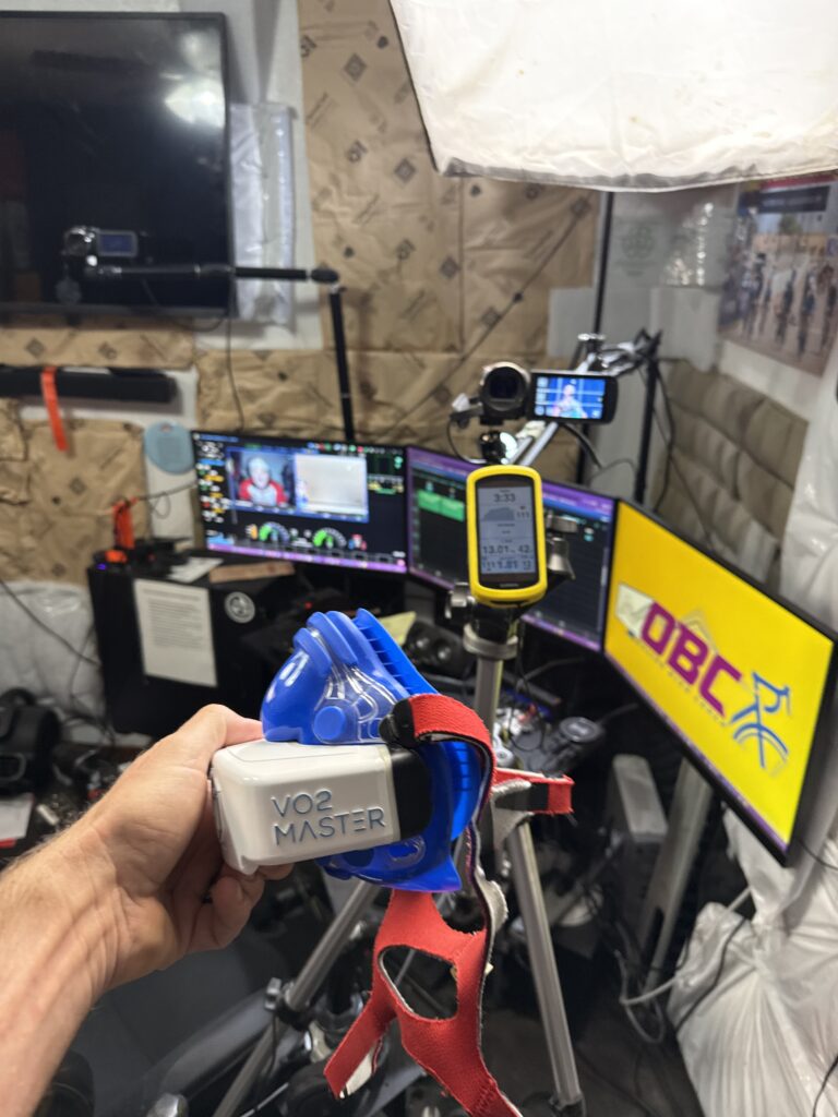 Online Bike Coach lab view during a session of 4-minute VO2max intervals.