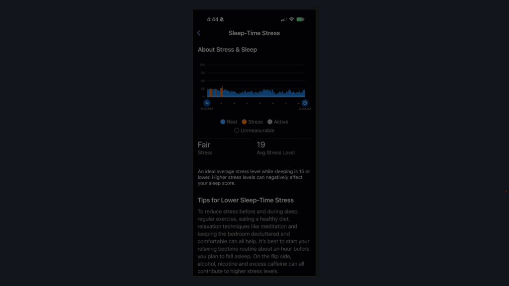 Animated GIF showing 10 nights of Garmin Sleep Stress data with HRV-based rest and stress zones.