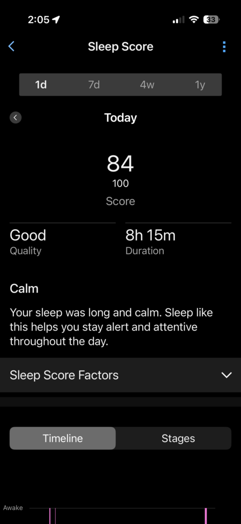 Cycling physiology analysis: Garmin sleep score of 84